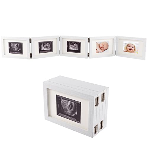 Biubee 5 Folding Sonogram Picture Frame for Expecting Parents- 4.7" × 6.8" Baby Ultrasound Picture Frame Natural Wood Sonogram Pregnancy Frame Baby First Photo Frame for Pregnant Mom Gifts, Nursery Decor - Image 1