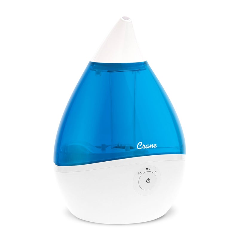 Crane Droplet Ultrasonic Teardrop Cool Mist Air Humidifier, 0.5 Gallon for Bedroom and Office, Blue and White, Nursery Humidifier - Image 1