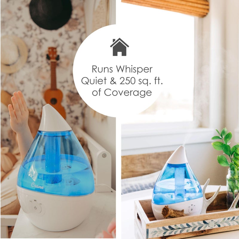 Crane Droplet Ultrasonic Teardrop Cool Mist Air Humidifier, 0.5 Gallon for Bedroom and Office, Blue and White, Nursery Humidifier - Image 5