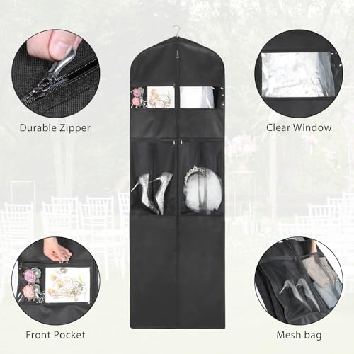 Zilink 72" Wedding Dress Garment Bag Dress Bags for Gowns Bridal Dress Travel Bag with 12”Gusseted and Accessory Pockets for Wedding Dress, Puffy Gowns [Upgraded Version] - Image 3