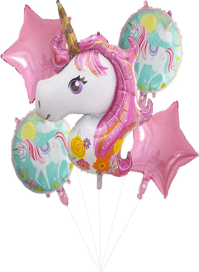 iTelker Unicorn Balloon Birthday Party Decoration, Pink Unicorn Polyester Film Balloon, Suitable for Unicorn Party Supplies, Baby Shower, Home Office Decoration, Birthday Party(5PCS)