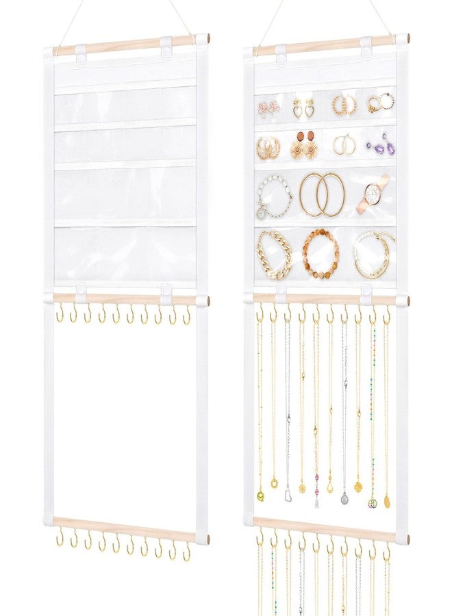 milylove Necklace Holder Wall Mount, Hanging Jewelry Organizer, 20 Hooks & 14 Pockets, Wall Necklace Organizer With Detachable PVC Bags for Tavel, Jewelry Necklace Hanger for Bracelets,Rings Display - Image 1