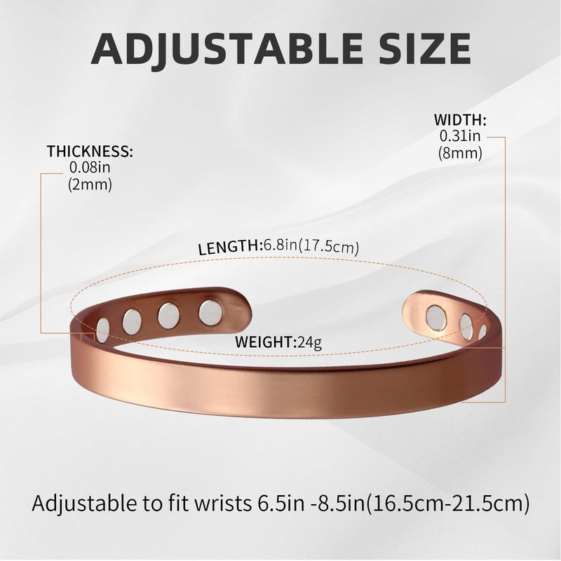 MagEnergy Copper Bracelet for Men and Women 99.9% Pure Copper Bangle 6.5" Adjustable for Arthritis with 8 Magnets for Effective Joint Pain Relief, Arthritis, RSI, Carpal Tunnel - Image 4