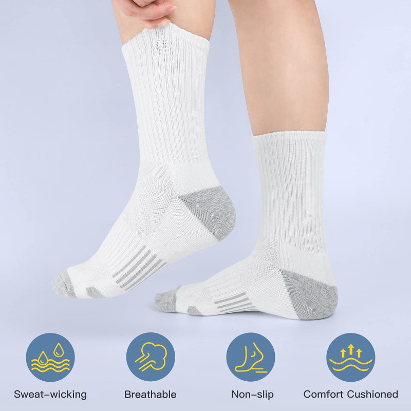 Felicigeely Athletic Crew Socks Cushion Running Socks Performance Breathable Sports Socks for Men (US, Numeric, 12, 14, Regular, Regular, White) - Image 3