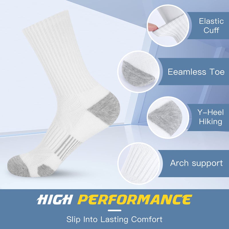 Felicigeely Athletic Crew Socks Cushion Running Socks Performance Breathable Sports Socks for Men (US, Numeric, 12, 14, Regular, Regular, White) - Image 4