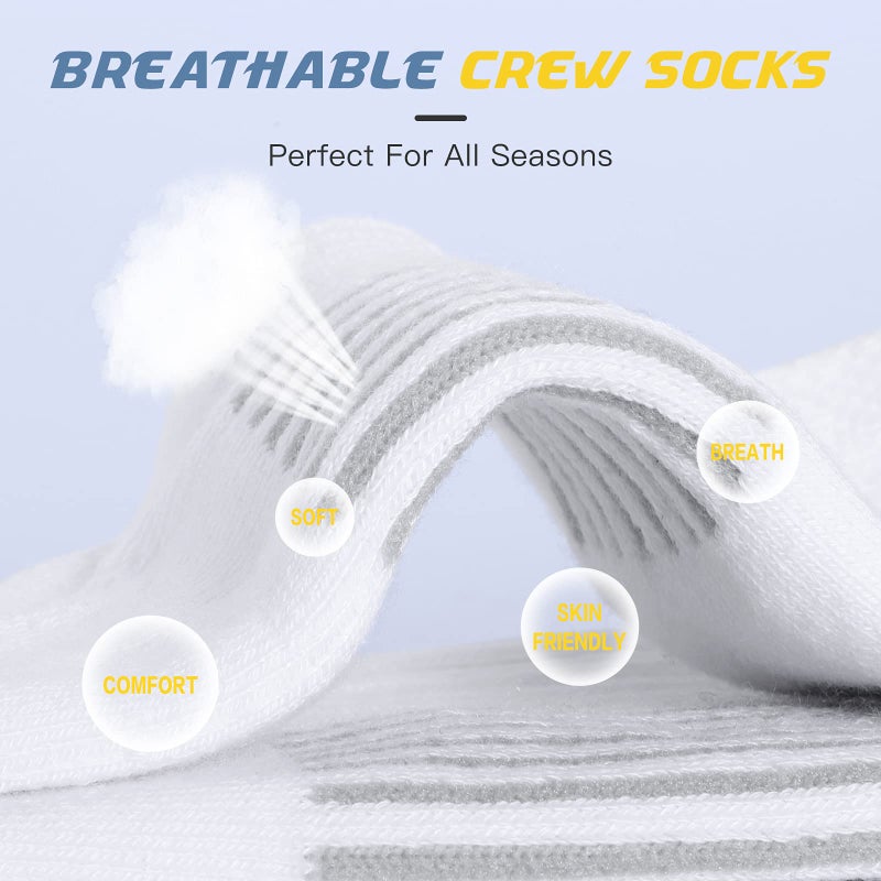 Felicigeely Athletic Crew Socks Cushion Running Socks Performance Breathable Sports Socks for Men (US, Numeric, 12, 14, Regular, Regular, White) - Image 5