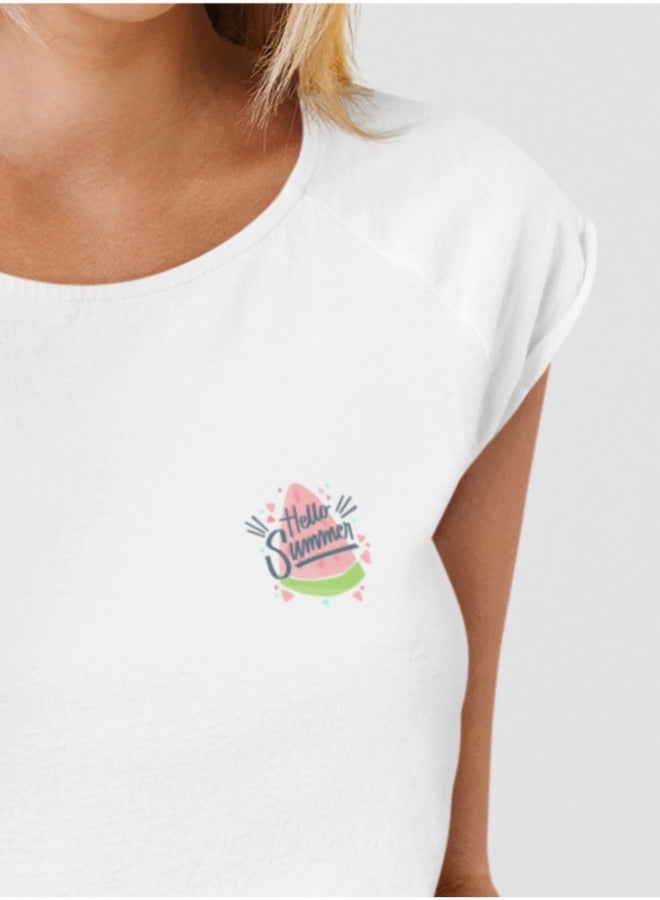 Primina Women's printed T-Shirt -Hello Summer, round neck, 100% cotton, regular fit - Image 3