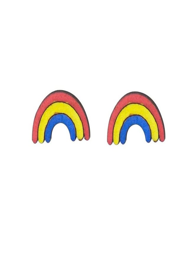 ORENAME Wooden Stud Earrings 1 Pair Set Handmade Wooden Earrings with Ear Backs for Women and Girls Different Shapes and Colors for Girls and Women(Style-5) - Image 1