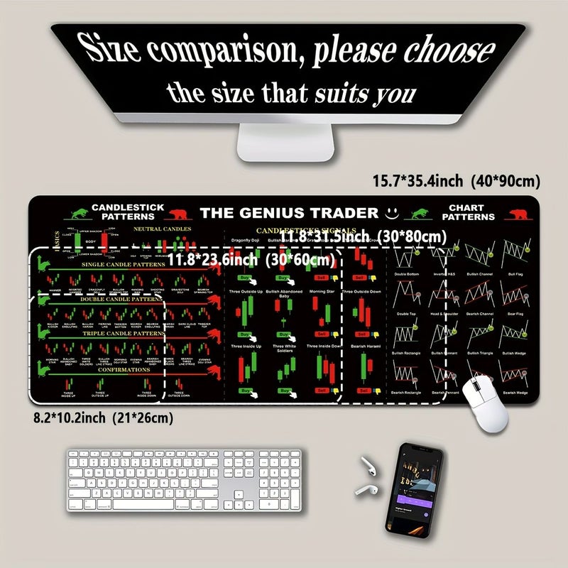 Large 8.2x10.2 Inch Black Mouse Pad Durable for Stock Trading Candlestick Charts Office Desk Mat Non Slip Rubber Backing Precision Stitched Edges Laptop Keyboard Mat Home - Image 3
