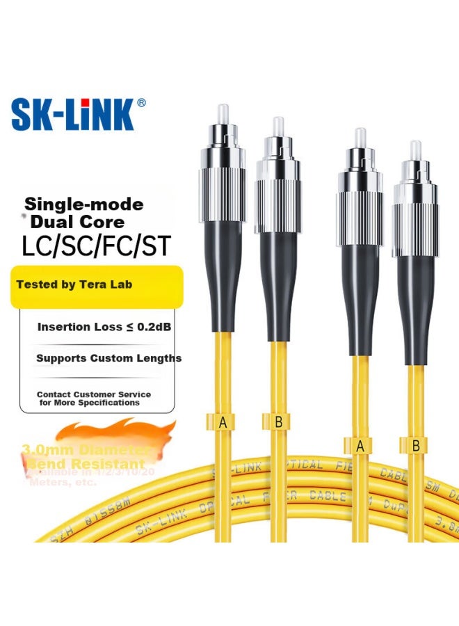 Sk-link Fiber Optic Patch Cord Fc-fc Telecom Grade Single Mode Dual Core Gigabit 10g Upc Fiber Cable Transceiver Pigtail Low Halogen-free Sk-txsm-2fcfc10m 10m