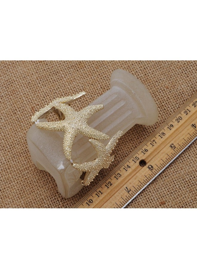 Alilang Womens Shiny Textured Starfish Stretch Bangle Cuff Statement Bracelet Gold - Image 3