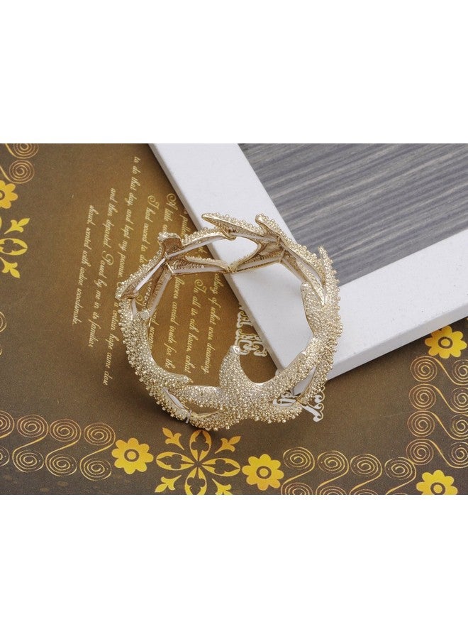 Alilang Womens Shiny Textured Starfish Stretch Bangle Cuff Statement Bracelet Gold - Image 2