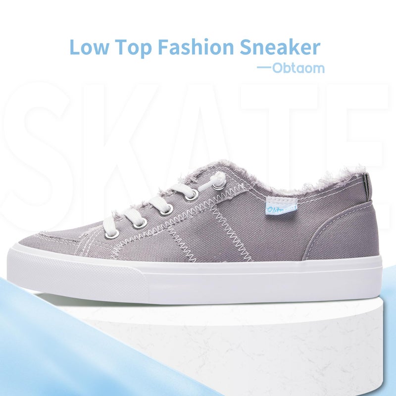 Obtaom Women's Play Fashion Sneaker Comfortable Grey Walking Shoes Gray Canvas Slip on Shoesï¼ˆGray Canvas US5ï¼‰ - Image 3
