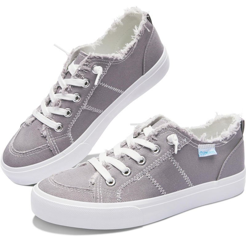 Obtaom Women's Play Fashion Sneaker Comfortable Grey Walking Shoes Gray Canvas Slip on Shoesï¼ˆGray Canvas US5ï¼‰ - Image 1