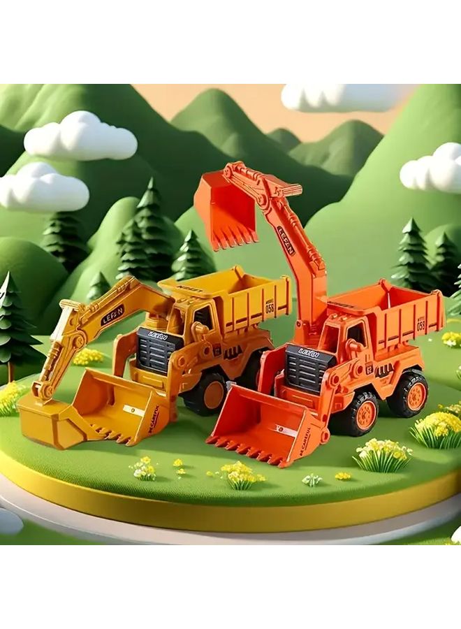Orange 3 in 1 Construction Vehicle Set Inertia Toy Bulldozer Dump Truck Excavator - Image 2