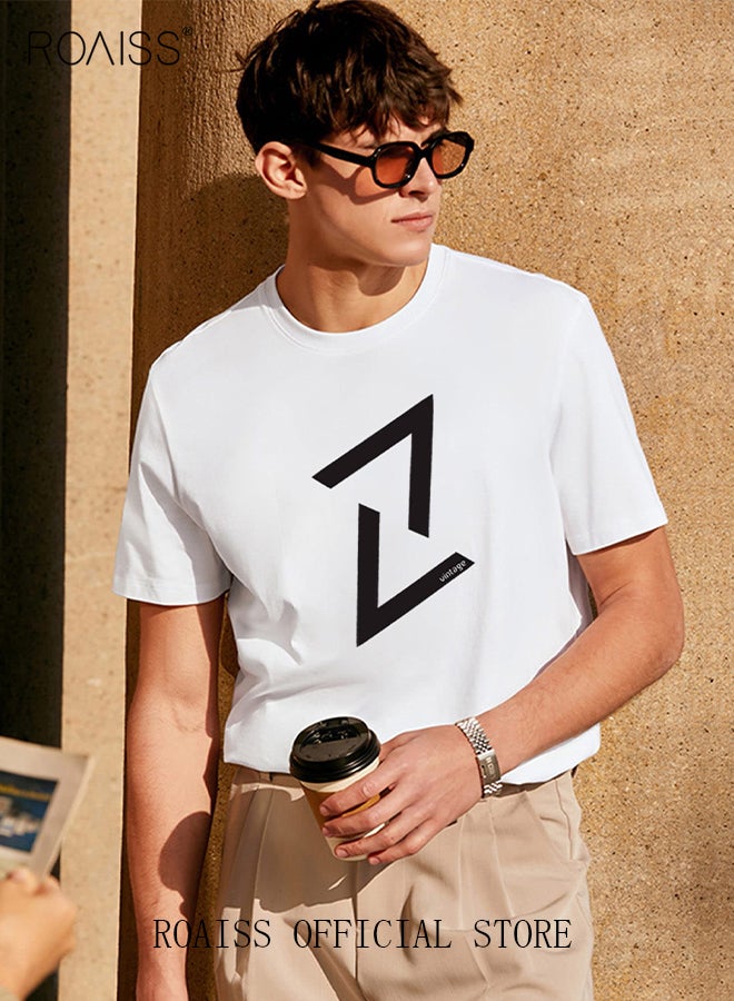 roaiss 2Pcs Men's T-shirt Trendy All-Match Pure Cotton Fabric Classic Simple  Pattern Printing Short Sleeves Top for Summer  - Image 5