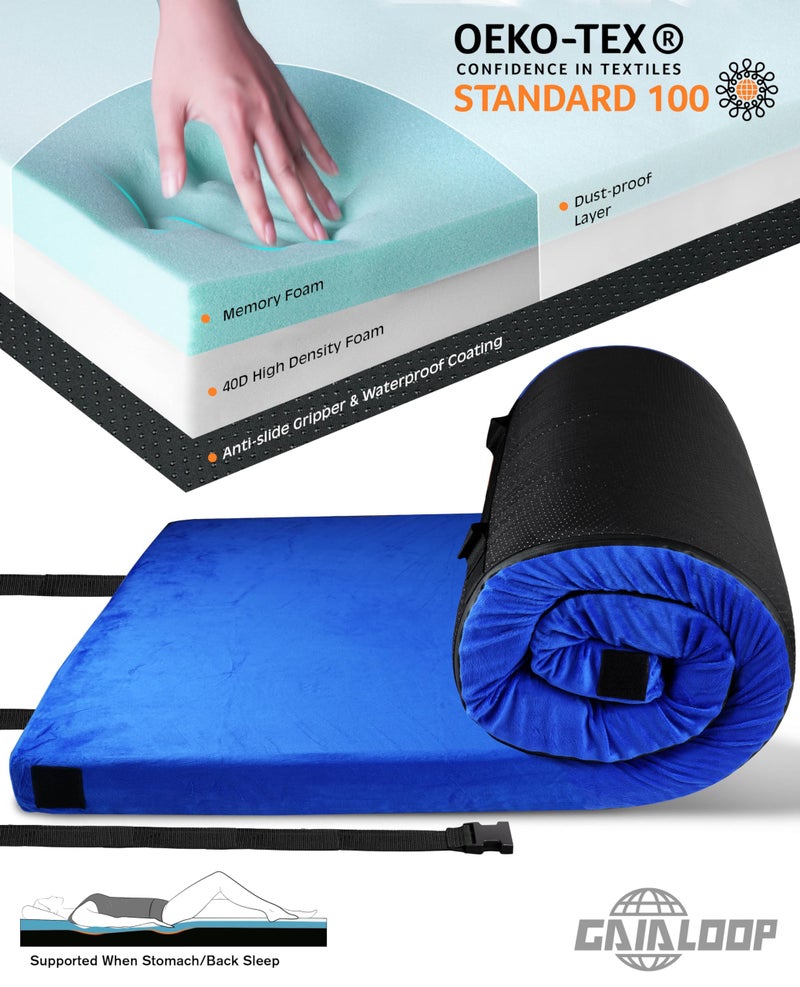 Gaialoop 3 Inch Memory Foam Camping Mattress, Dual Layer Thick Sleeping Camp Pad for Car Tent Cot, Roll-Up Portable Glamping Floor Bed for Guests Sleepover[Cot: 72 * 24 * 3"] - Image 3