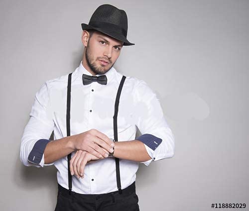 CLOTHERA Suspender and Bow Tie Set with Matched Paper Straw Hat for Men - (BLACK) - Image 2