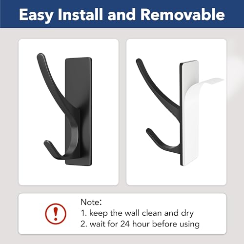 pickpiff Self Adhesive Coat Hooks for Hanging, Heavy Duty Stainless Double Wall Hook for Towel, Backpack, Hat, Sturdy Metal Hanger for Bathroom, Bedroom, Door, Wall Mounted, 10 Pack, Matt Black, New - Image 4