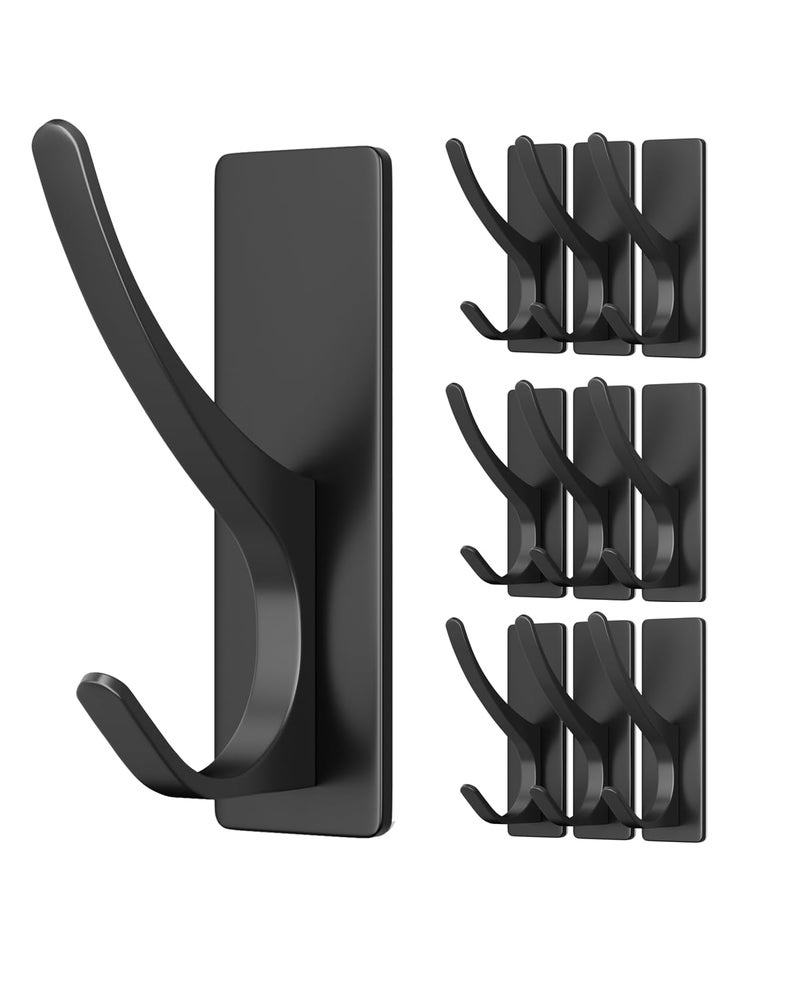 pickpiff Self Adhesive Coat Hooks for Hanging, Heavy Duty Stainless Double Wall Hook for Towel, Backpack, Hat, Sturdy Metal Hanger for Bathroom, Bedroom, Door, Wall Mounted, 10 Pack, Matt Black, New - Image 1