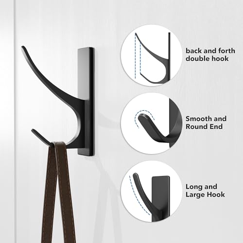 pickpiff Self Adhesive Coat Hooks for Hanging, Heavy Duty Stainless Double Wall Hook for Towel, Backpack, Hat, Sturdy Metal Hanger for Bathroom, Bedroom, Door, Wall Mounted, 10 Pack, Matt Black, New - Image 5