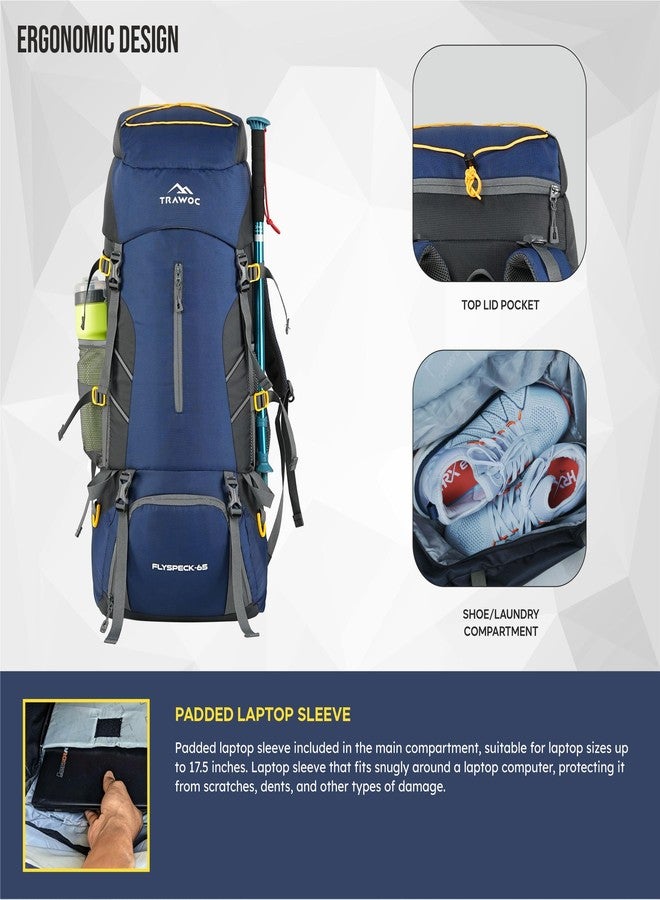 تراوك حقيبة ظهر تراوك فلاي سبيك 65 لتر للمشي والتخييم والسفر، مناسبة للرجال والنساء، مزودة بجيب للأحذية، موديل MHK001، ضمان 3 سنوات، لون أزرق داكن - Image 5