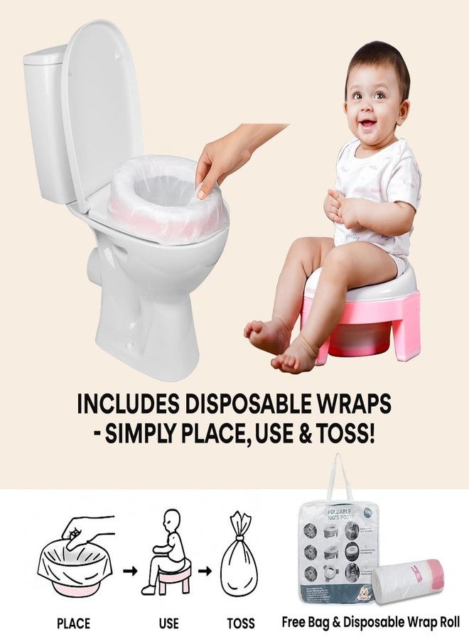Infantso (2-in-1) Baby Potty Training Seat for 1 + Year Child, Foldable Potty Seat with Detachable Potty Bowl & trash bags, Potty training of Boys & Girls, Fits Round & Oval Western Toilets (Pink) - Image 2