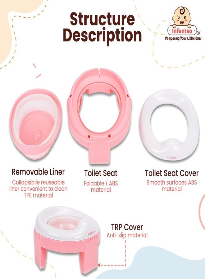 Infantso (2-in-1) Baby Potty Training Seat for 1 + Year Child, Foldable Potty Seat with Detachable Potty Bowl & trash bags, Potty training of Boys & Girls, Fits Round & Oval Western Toilets (Pink) - Image 4