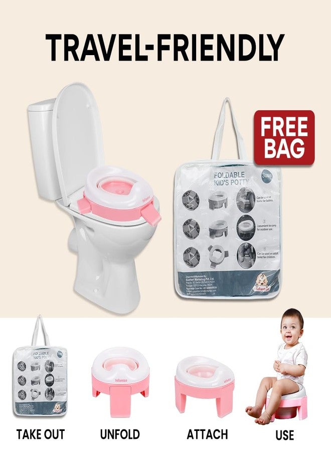 Infantso (2-in-1) Baby Potty Training Seat for 1 + Year Child, Foldable Potty Seat with Detachable Potty Bowl & trash bags, Potty training of Boys & Girls, Fits Round & Oval Western Toilets (Pink) - Image 3