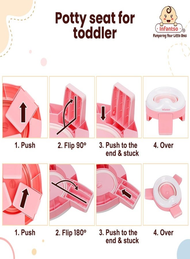 Infantso (2-in-1) Baby Potty Training Seat for 1 + Year Child, Foldable Potty Seat with Detachable Potty Bowl & trash bags, Potty training of Boys & Girls, Fits Round & Oval Western Toilets (Pink) - Image 5