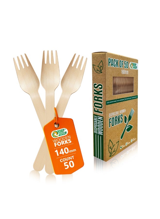 ایکوایدج EcoEdge Wooden Biodegradable Fork (50 Pack) 140 MM | Bamboo/Birch, Premium, FSC-Certified, Reusable, BPA-Plastic Free, Sturdy | For Home, Office, Dining, Picnic, Party and Takeout | 100% Eco Friendly - Image 2