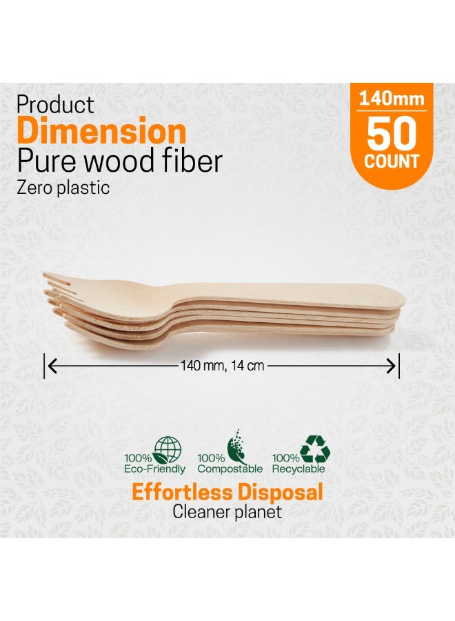 ایکوایدج EcoEdge Wooden Biodegradable Fork (50 Pack) 140 MM | Bamboo/Birch, Premium, FSC-Certified, Reusable, BPA-Plastic Free, Sturdy | For Home, Office, Dining, Picnic, Party and Takeout | 100% Eco Friendly - Image 3