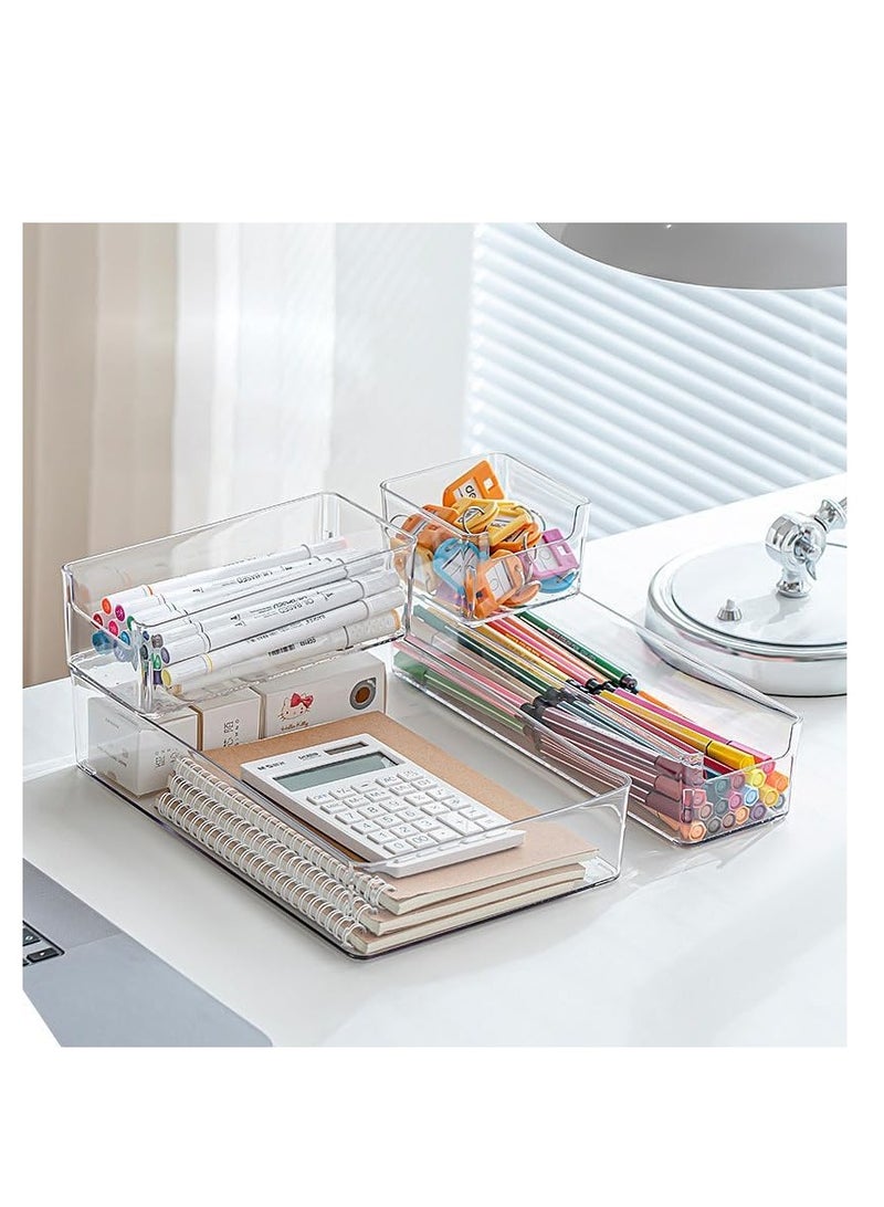 8 Pack Desk Drawer Organizers Clear Plastic Storge Bins Stationary Organizers Trays Set Arylic Cosmetics Divders for Makeup Brush Lipstick Eyebrow Pencil - Image 3