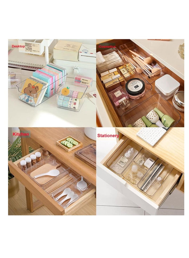 8 Pack Desk Drawer Organizers Clear Plastic Storge Bins Stationary Organizers Trays Set Arylic Cosmetics Divders for Makeup Brush Lipstick Eyebrow Pencil - Image 4
