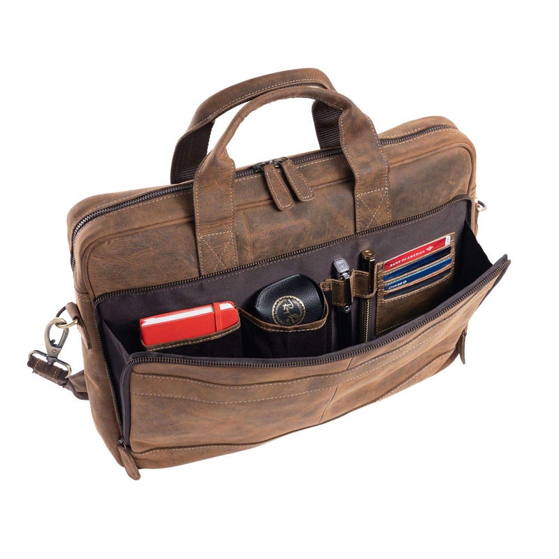 KomalC 16 Inch Leather briefcases Laptop Messenger Bags for Men and Women Best Office Satchel Bag (Distressed Tan) - Image 4