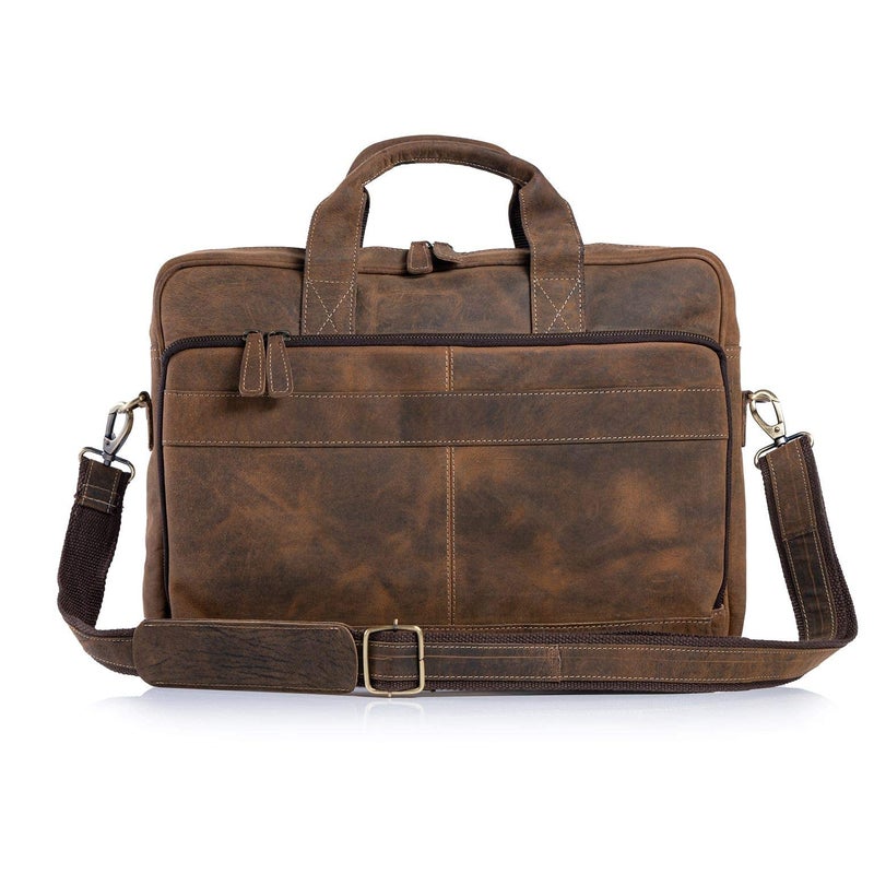 KomalC 16 Inch Leather briefcases Laptop Messenger Bags for Men and Women Best Office Satchel Bag (Distressed Tan) - Image 2