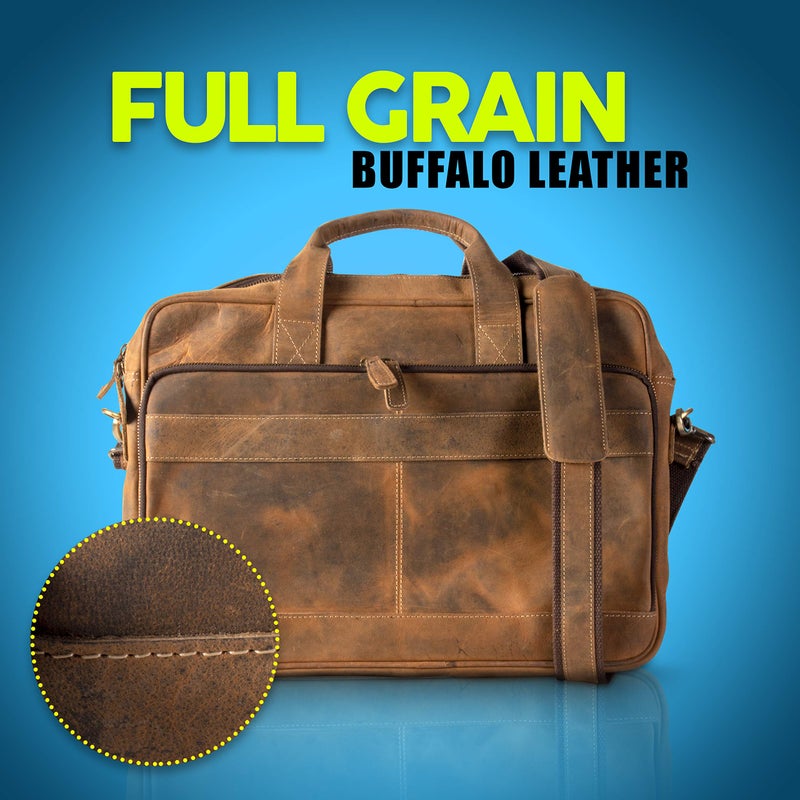 KomalC 16 Inch Leather briefcases Laptop Messenger Bags for Men and Women Best Office Satchel Bag (Distressed Tan) - Image 3