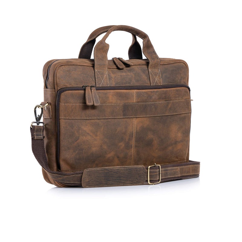 KomalC 16 Inch Leather briefcases Laptop Messenger Bags for Men and Women Best Office Satchel Bag (Distressed Tan) - Image 1