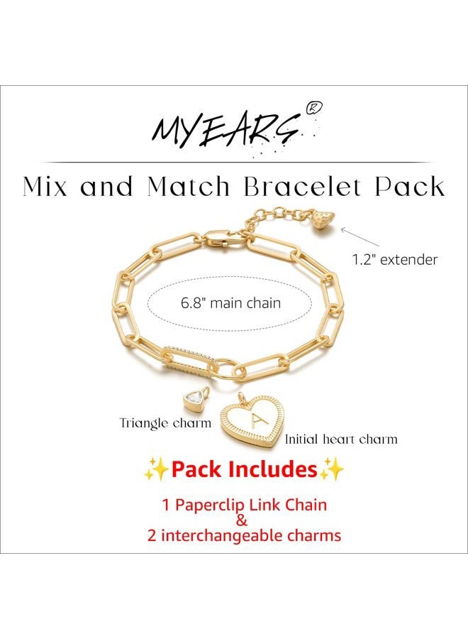 MYEARS Charm Bracelet for Women Gold Initial Halo Heart Letter M with Triangle Cubic Zirconia 14K Simple Dainty Paperclip Link Chain Alphabet Personalized Jewelry Gift - Image 5