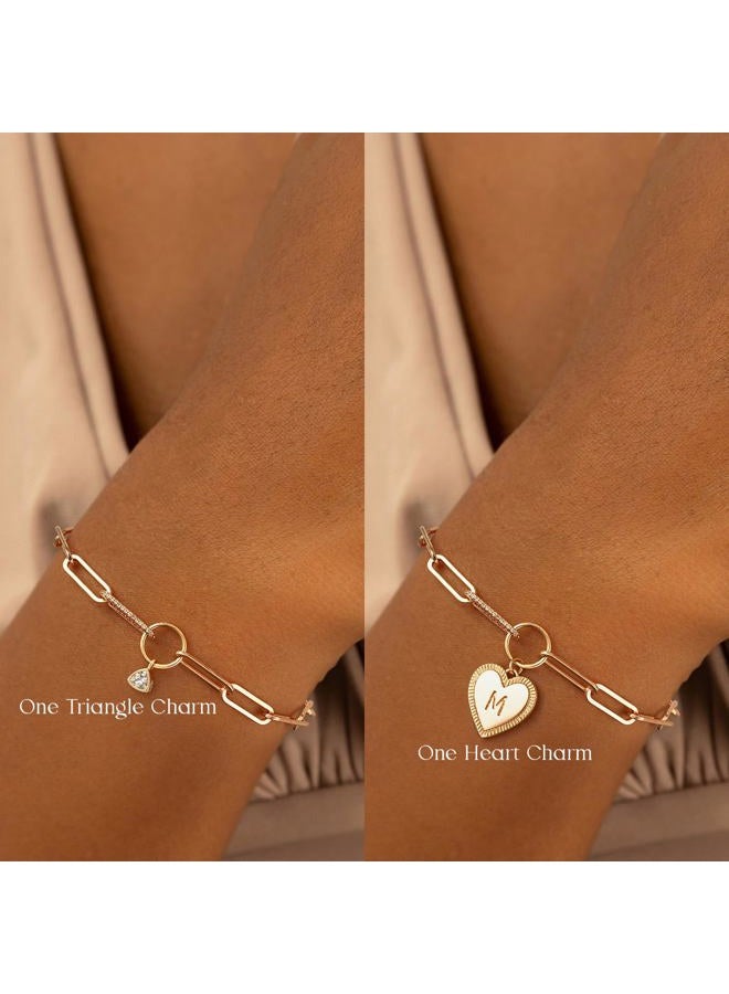 MYEARS Charm Bracelet for Women Gold Initial Halo Heart Letter M with Triangle Cubic Zirconia 14K Simple Dainty Paperclip Link Chain Alphabet Personalized Jewelry Gift - Image 4