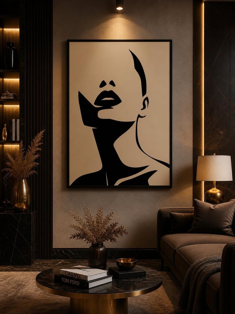 ARS Graphics ARS® Luxury Minimalist Woman Canvas Wall Art – Elegant Black & Beige Abstract Portrait, Premium Modern Canvas Print for Living Room, Bedroom & Office Decor 80x120 cm - Image 3