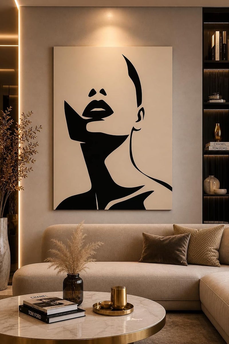 ARS Graphics ARS® Luxury Minimalist Woman Canvas Wall Art – Elegant Black & Beige Abstract Portrait, Premium Modern Canvas Print for Living Room, Bedroom & Office Decor 80x120 cm - Image 1