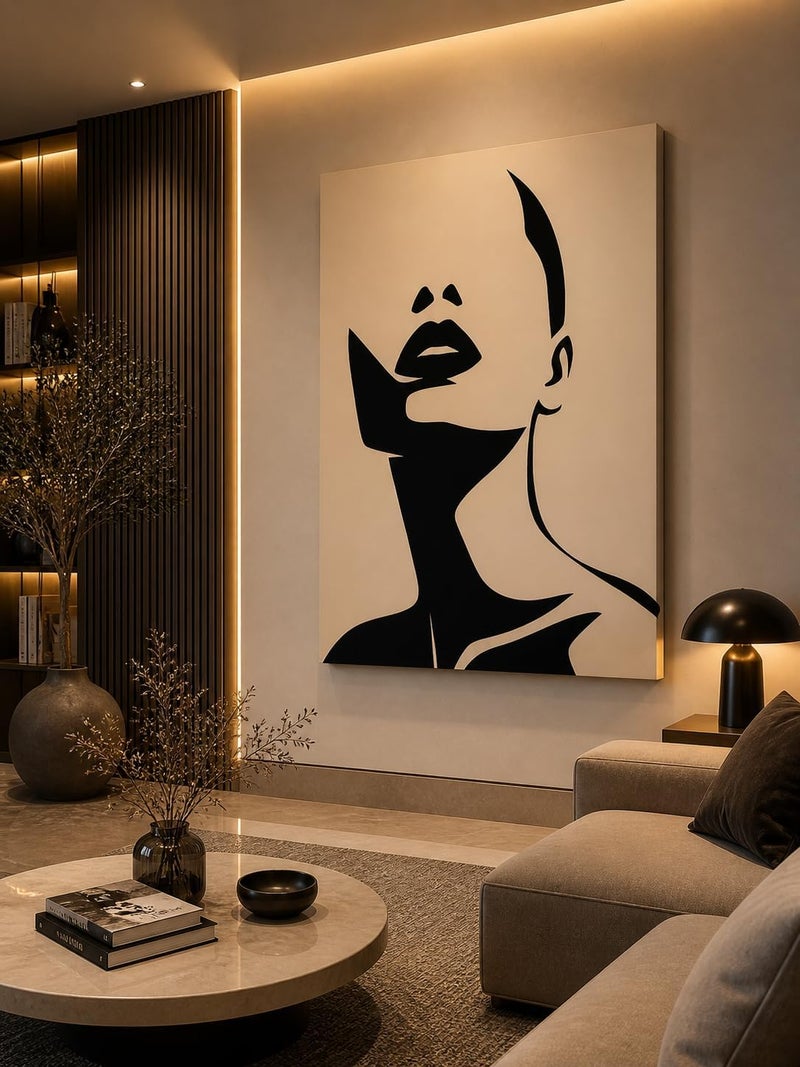 ARS Graphics ARS® Luxury Minimalist Woman Canvas Wall Art – Elegant Black & Beige Abstract Portrait, Premium Modern Canvas Print for Living Room, Bedroom & Office Decor 80x120 cm - Image 2