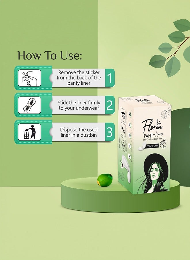 Floren Panty Liners (50 Liners) | Curvy Design for Extra Comfort | Cottony-Soft Surface with 185mm Wide Optimal Coverage - Image 4