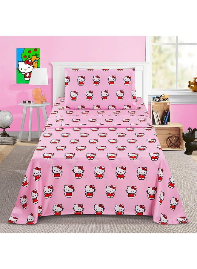 Hello Kitty Twin Bedding Set for Girls - Bundle with Hello Kitty Bedspread, Flat Sheet, Fitted Sheet, Pillowcase Plus Posters, Decals, More for Kids | Hello Kitty Room Decor - Image 2