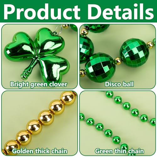 Wehhbtye St. Patrick's Day Large Shamrock Necklaces, Oversized Shamrock Bead Necklace Set, Irish Jumbo Clover Bead Accessories for St. Patrick Holiday Costume Party Favor Parades Dress Up Supplies - Image 3