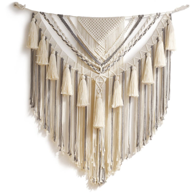 Jakalin Macrame Wall Hanging Grey Small Macrame Wall Decor Panels Handmade Wall Art Home Living Room Bedroom Decor,31" Wx 39" L - Image 5