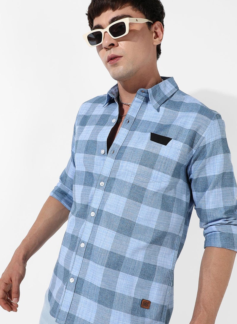 كامبوس سوترا Men's Cotton Blue Checks Shirt  - Image 1