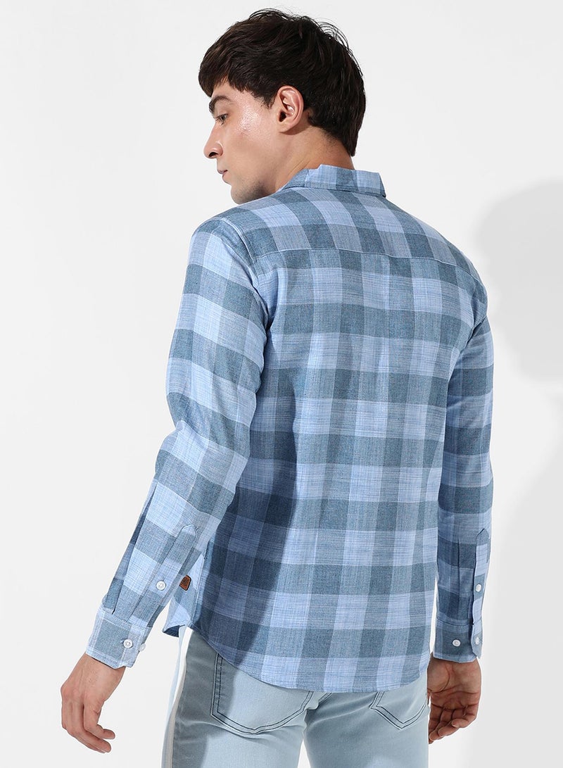 كامبوس سوترا Men's Cotton Blue Checks Shirt  - Image 5