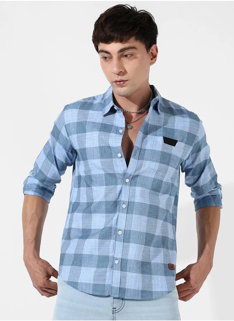 كامبوس سوترا Men's Cotton Blue Checks Shirt